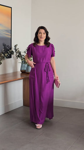 Vestido Longo Poliviscose Com Cinto Trança Roxo