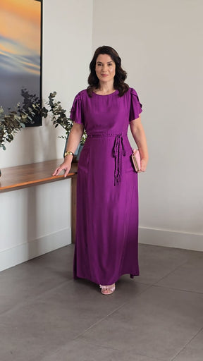 Vestido Longo Poliviscose Com Cinto Trança Roxo